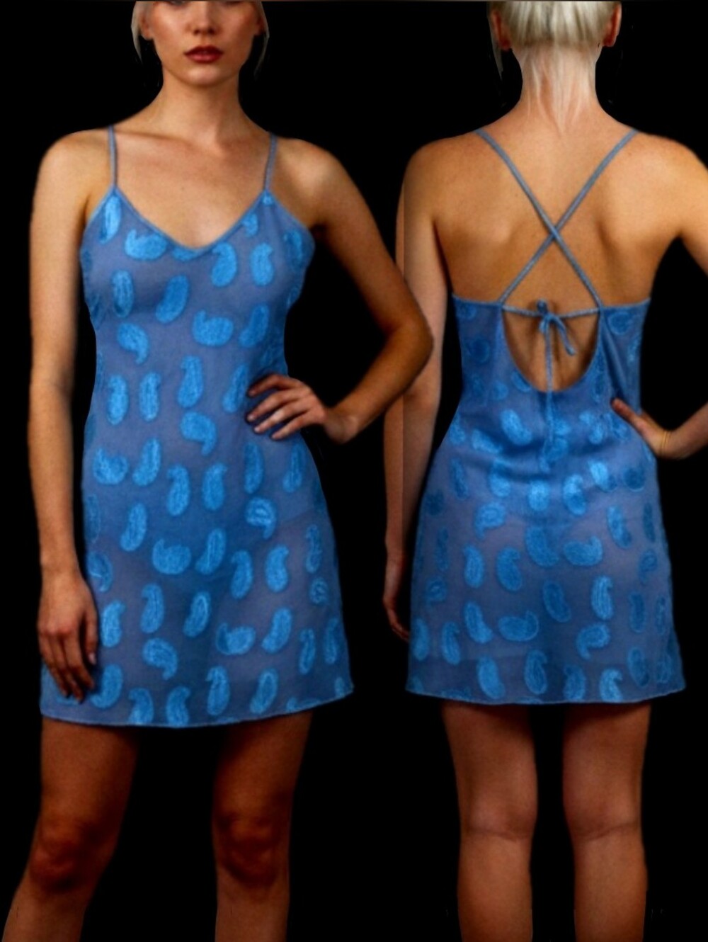 Vtg 90s Inner Most blue  paisley graphic strappy keyhole mesh negligee M-XL NWOT